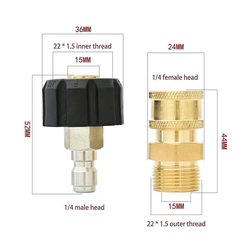 Pressure Washer Adapter Set Couplers Swivel M22-14Mm/15Mm To 1/4 Quick Hitch For High Pressure Wash Gun & Hose