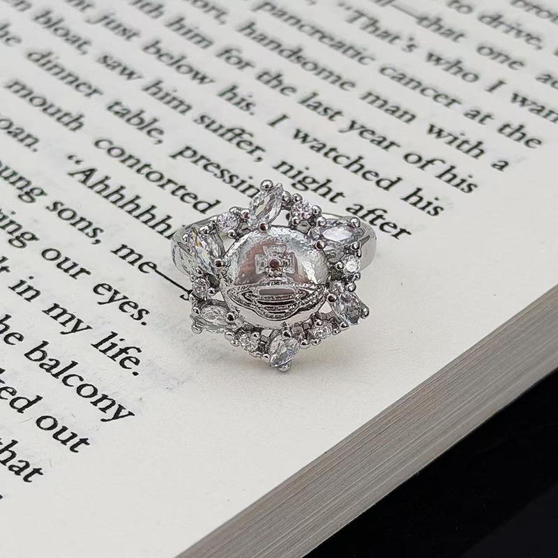 Planet Saturn Full Of Diamonds, Zircon, Gypsy Open Ring, Women'S Light Luxury Niche High-End Temperament French Index Finger Ring