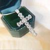 Zhenrong T Square Zircon Pendant Cross Necklace with Full Diamond Clavicle Chain for Women