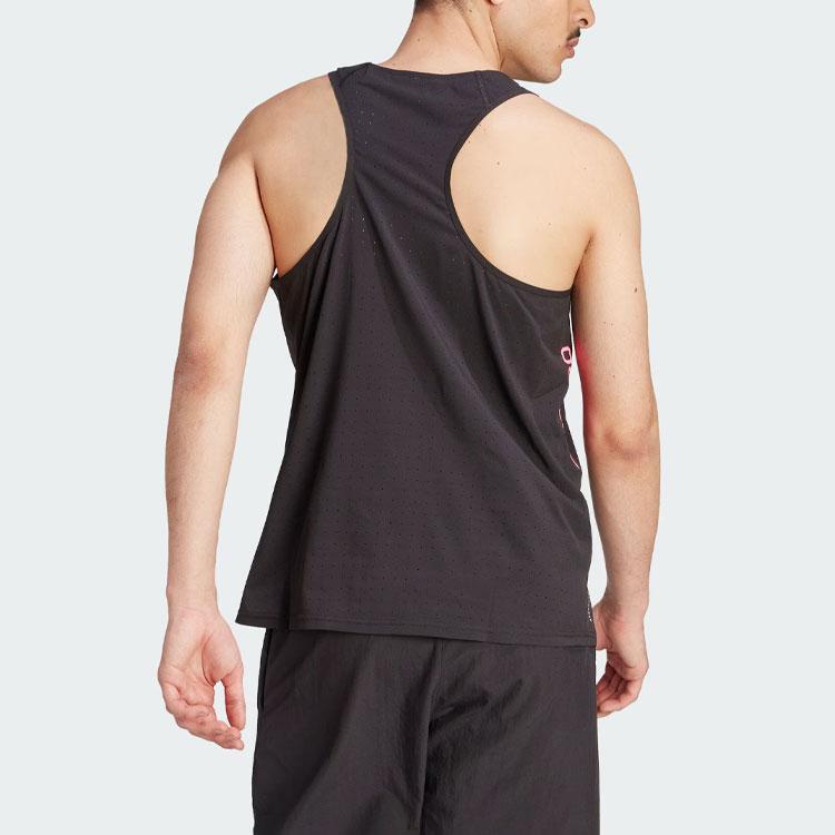Adidas Adizero Running Singlet Letter Logo Print Athletic Slim Fit Round Neck Tank Top Men Tops Black HY6925