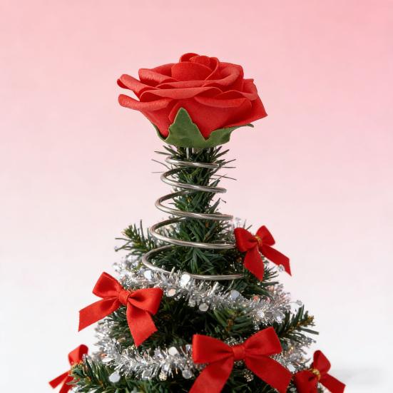 Alla hjärtans dag-trädknäppning Röd rosträdknäppning med spiraltrådbas Romantisk rosdekoration för miniträddekoration Högtidsfest Heminredning