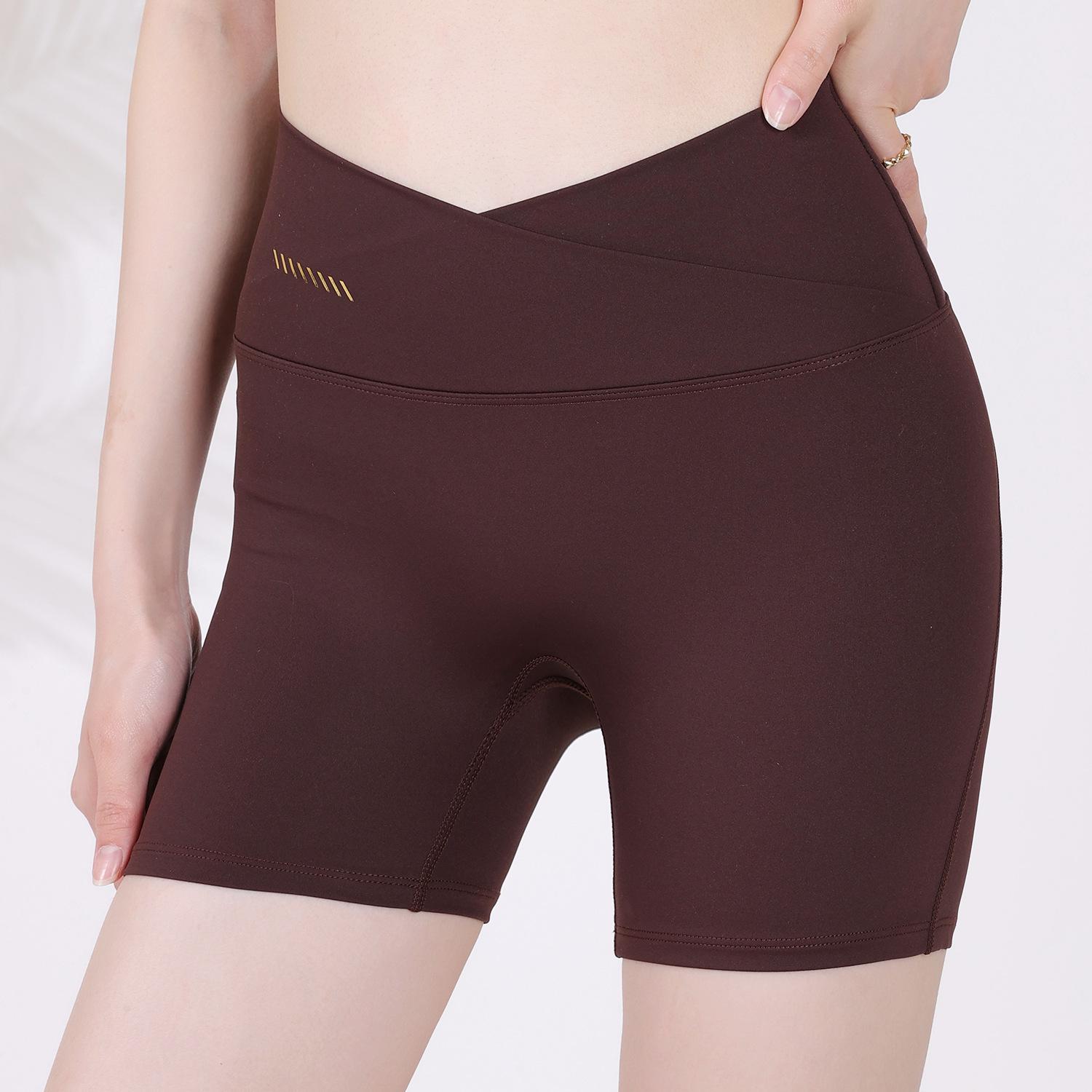 

Новые женские шорты для йоги с высокой эластичностью и V-образным поясом: Персиковый эффект лифтинга ягодиц, похудения, быстросохнущий для фитнеса и бега Medium каштановый