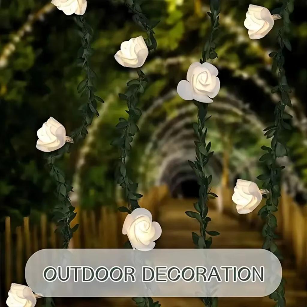 1.5M 10 LED Rose Flower String Lights Battery Powered Artificial Vine Garland Night Lamp for Wedding Valentines Day Party Decor