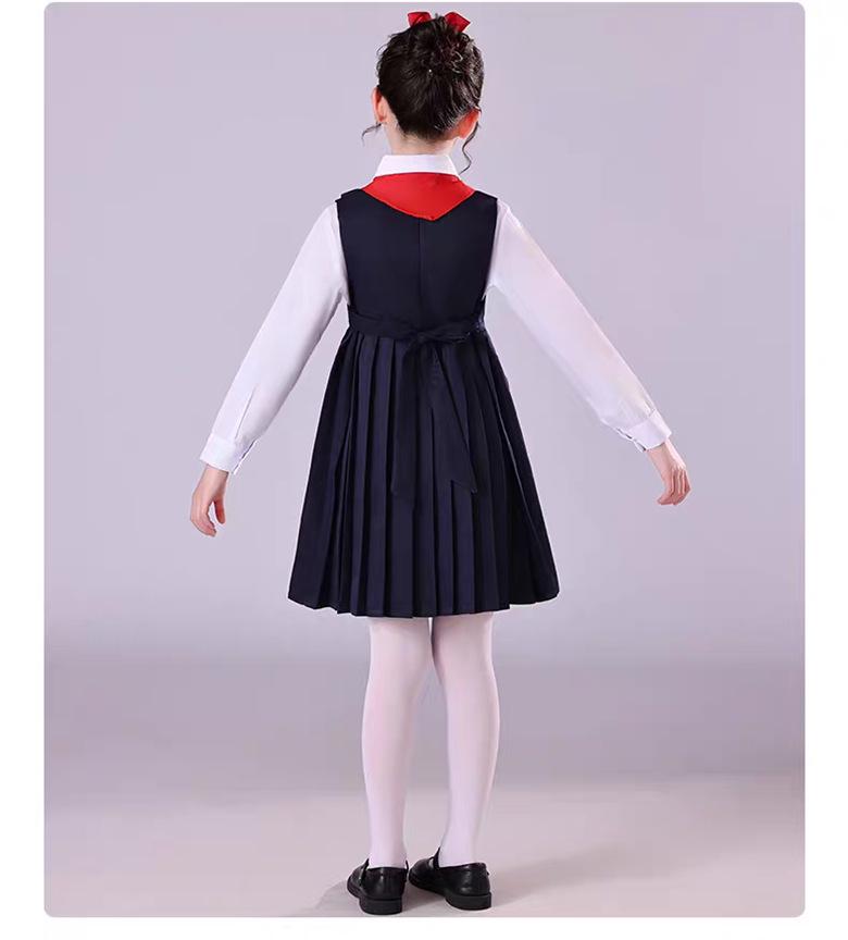 Children's Patriotic Choir Costumes - Boys & Girls Blue Outfits with Red Scarf for Recitation Competitions