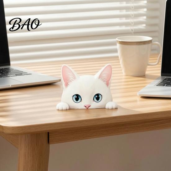 Healing Style Desktop Ornaments Cute Cat Shelf Sitter Ornament, Wooden Peeking Kitten Figurine, Playful Decor 2D Flat Decorative Statue for