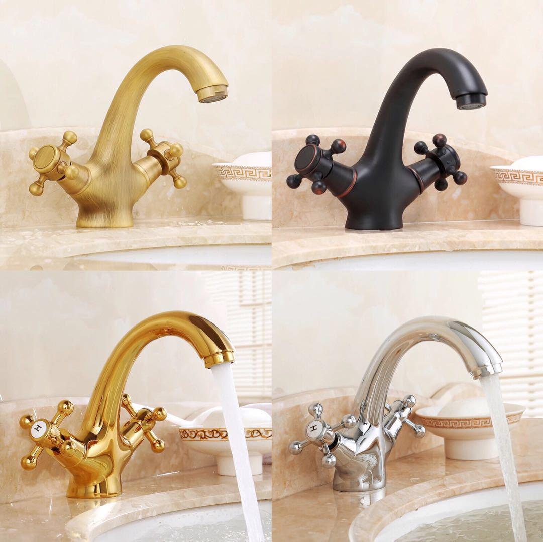 European Antique All-Copper Double-Handle Bathroom Faucet