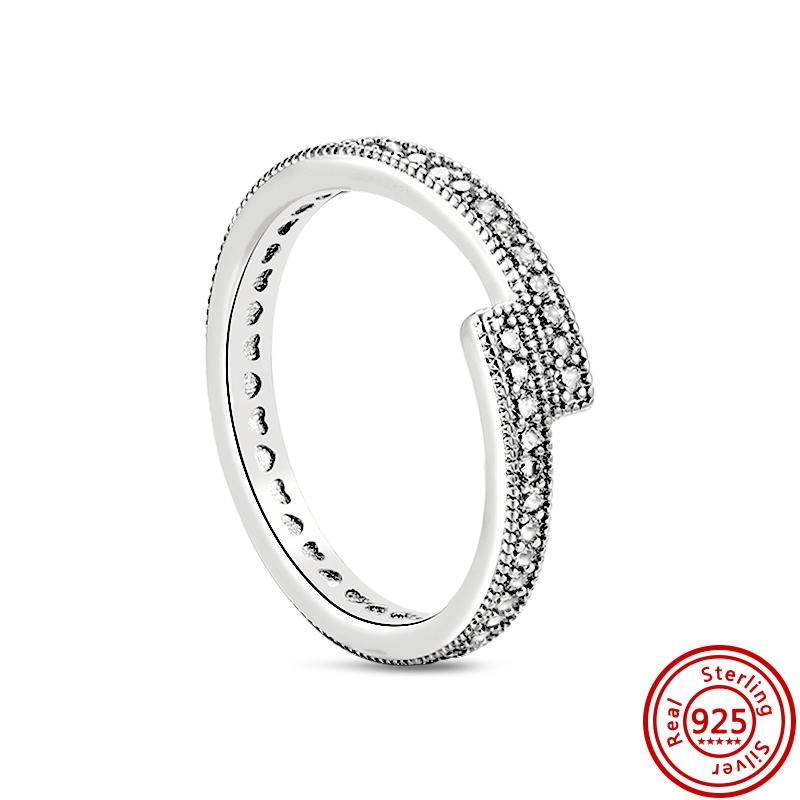 Argent Sterling 925 Cuivre Cœur Étincelant Zircon Flèche Vague Amour Éternel Infini Bagues de Couple Mariage Fiançailles Fête Zircon Cadeau