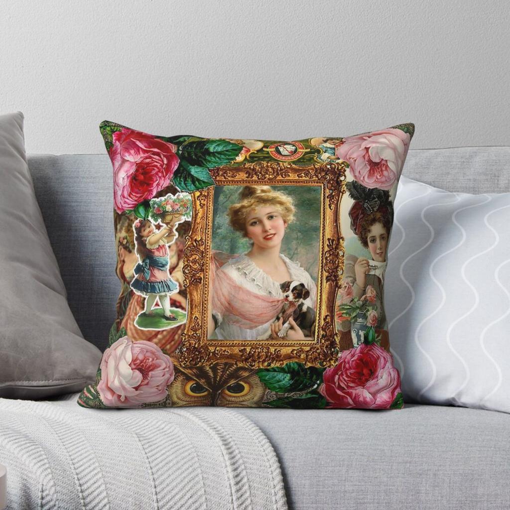 Victorian Collage Of Woman Pillowcase Polyester Linen Velvet Printed Zip Decor Throw Pillow Case Car Cushion Cover