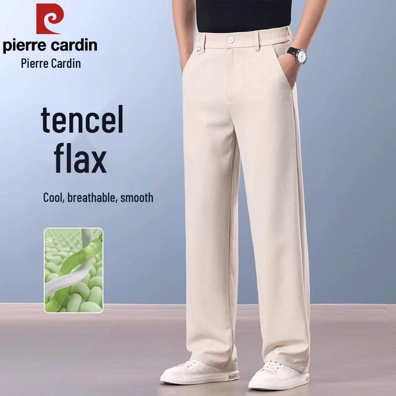 Pierre Cardin Men's Wrinkle-Resistant Tencel Linen Blend Straight-Leg Casual Pants