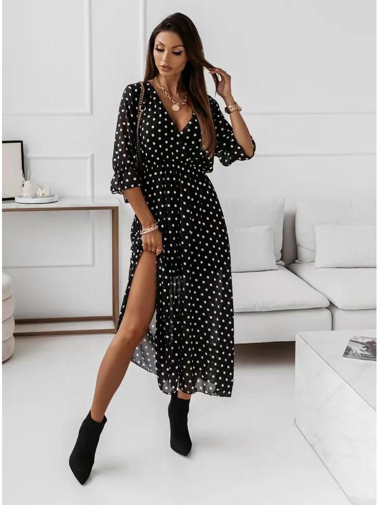 

2023 Women s Fashion V-neck Slimming Chiffon Printed Dress L