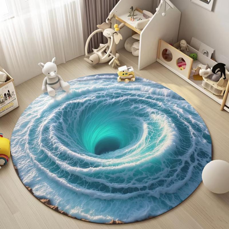 3D Visual Illusion Ocean Swirl Round Carpet Illusion Abyss Design Non-Slip Floormat Fun Home Decor Rug for Living Room Bedroom