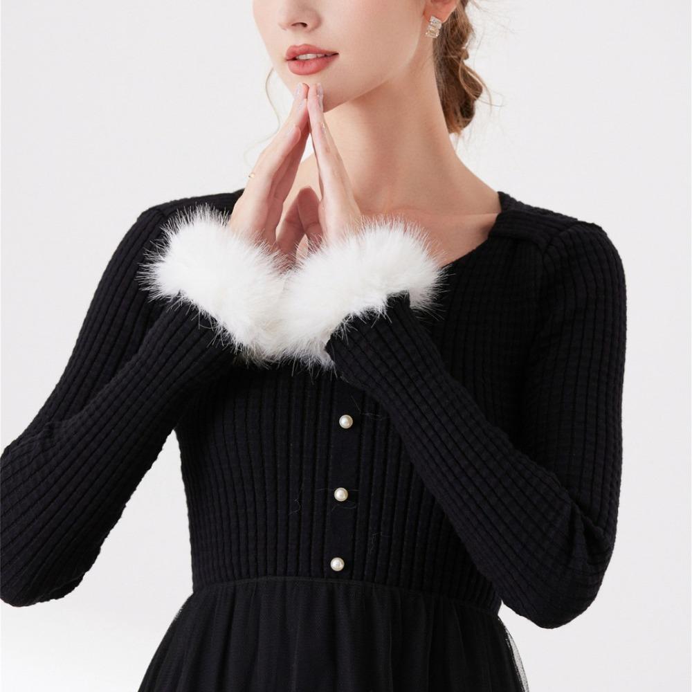 Manchettes amovibles tendance pour femmes Blanc/Noir Manchettes longues en peluche Automne Hiver Chaud Coupe-vent