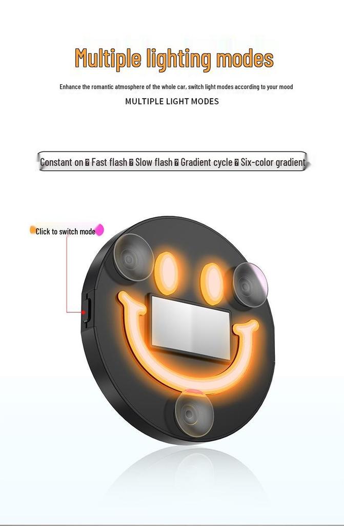 Smiley Face Triangle Solar Neon LED Light for Car Interior Atmosphere – Six Colors