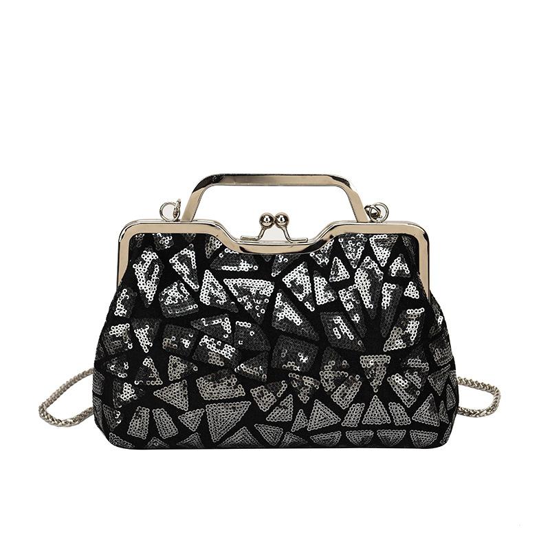 Bag new 2025 European and American fashion sequins colorful portable dinner bag ins women's retro clip shell bag