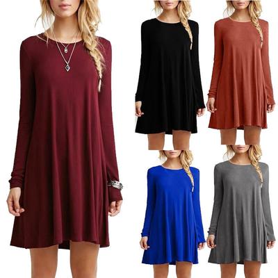 Chunky Fall Winter New Style Loose Fit Solid Color Long Sleeve Casual Dress