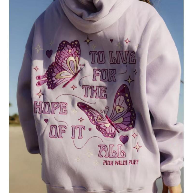 European Size Coconut Wave Embroidery Hoodie with Drop Shoulder Sleeves