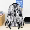 Schoolbag Japanese Trendy Cool Style Black and White Camouflage Graffiti Function Wind Backpack Junior High School Student Party Campus Durable 