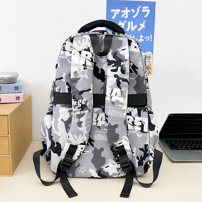 Schoolbag Japanese Trendy Cool Style Black and White Camouflage Graffiti Function Wind Backpack Junior High School Student Party Campus Durable