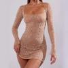 Ohpolly Luxurious Nude Rhinestone Sequin Mini Evening Dress