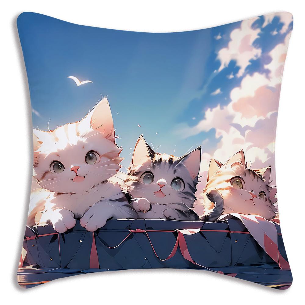 Kawaii Cartoon Cute Cat Gaming Pillow Covers Cartoon Sofa Decorative Home Double-Sided Printing Short Plush Cute Cushion Cover