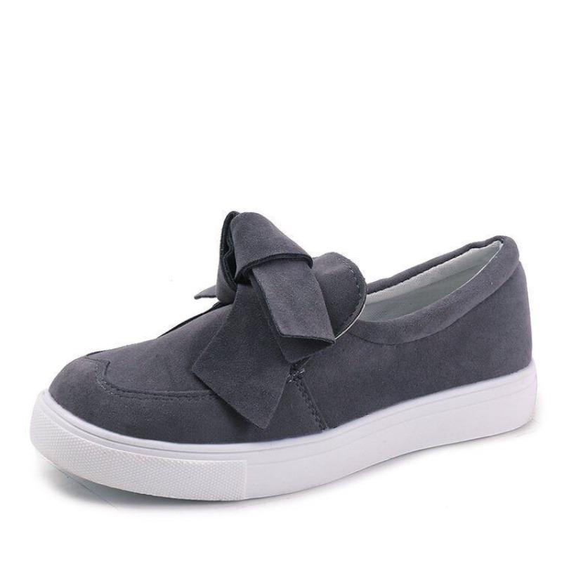 Flat bottom women's large size spring and autumn bow light mouth single shoes thick sole casual lazy single shoes