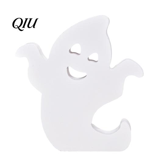 Rustic Wood Ghost Ornament Cute Halloween Wooden Table Sign, Spooky White Standing Decor Block Sign for Holiday Tiered Tray Centerpiece, Indoor