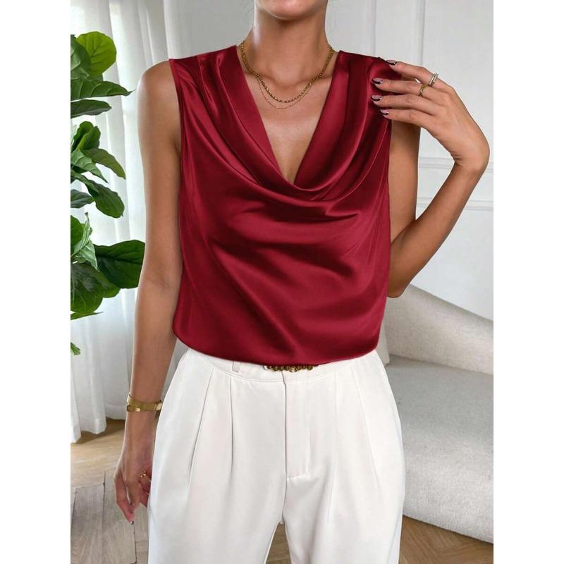 Women's Satin Shirt Women's Spring and Summer Sleeveless Shirt Top