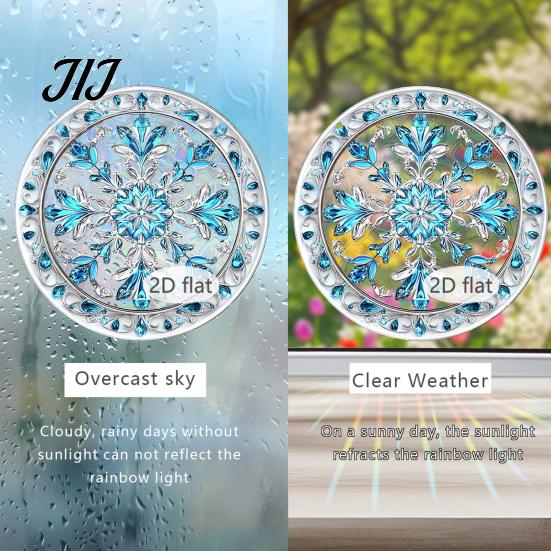 Lightweight Christmas Wall Ornaments 2D Acrylic Hanging Ornaments, Stained Glass Style Snowman Santa Snowflake Holiday Window Decorations for