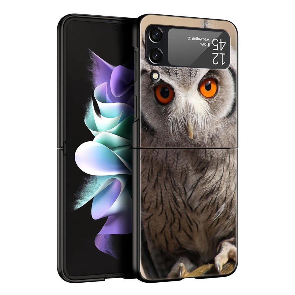 For Samsung Galaxy Z Flip 3 4 5 Hard Black Folding PC Phone Case Cartoon Girl Gifts Lovely Owl For Samsung Z Flip3 Back Cover