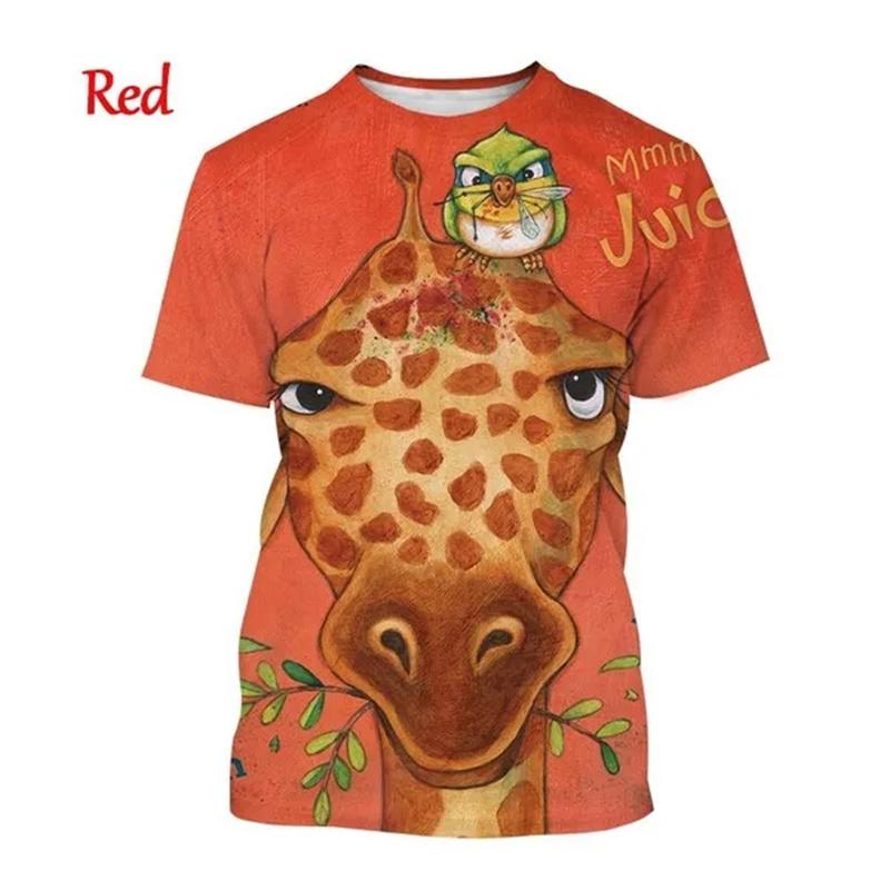 Giraffe Print Children's T-Shirt Cute 3D Boys' Casual Cartoon Animal Short-Sleeve Top