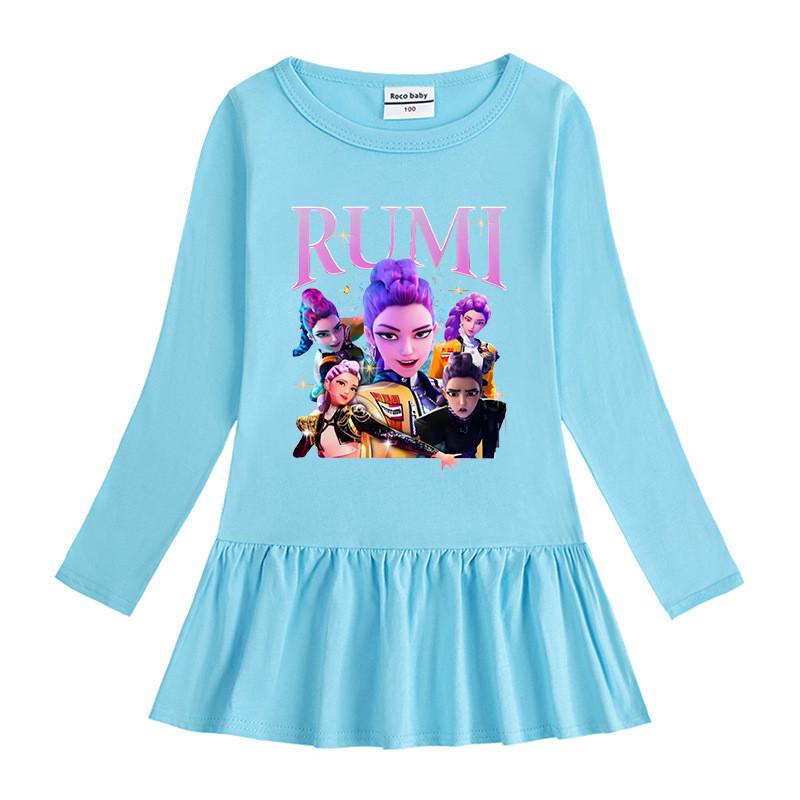 Girls Kpop Rumi Zoey Mira Hunters Print Pleat Fashion Mesh Dress