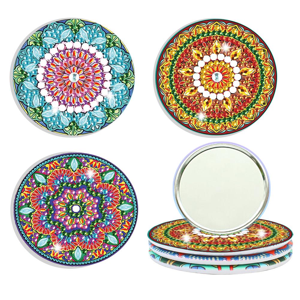 Rhinestone Embroidery Mosaic Makeup Mirror 3pcs Portable DIY Diamond Art Mosaic Makeup Mirror Art Craft Set Datura Pocket Mirror