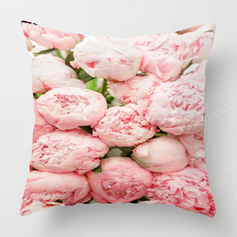Home Decor Pink Peonies Floral Digital Print Pillow Cover Pattern Cushion Cover Suitable For Sofa Bedroom Car Pillow Cover