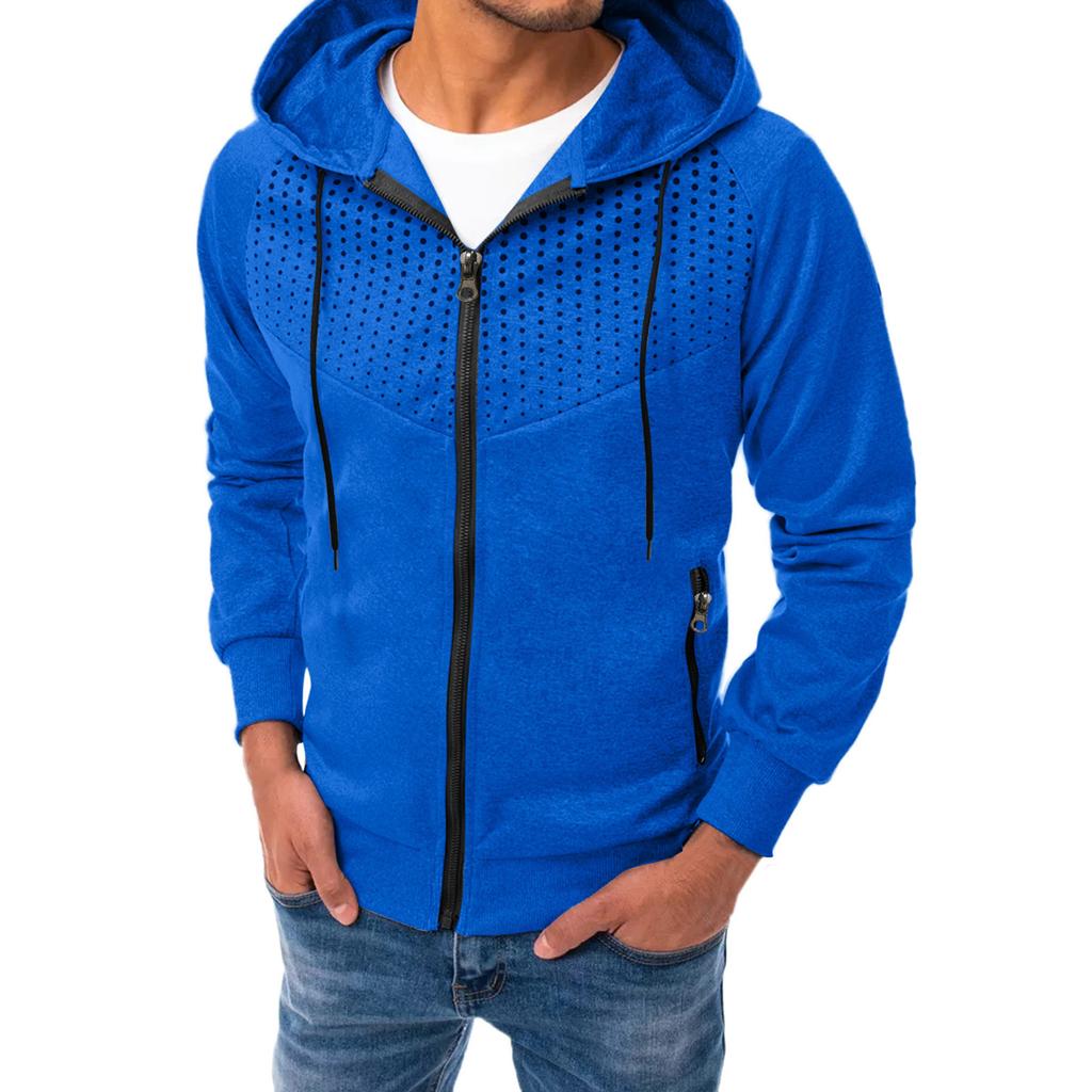 Autumn Winter Men Long Sleeve Sweatshirt Polka Dot Print Hooded Zip Up Pocket Casual Hoodie Men's Sports Coats