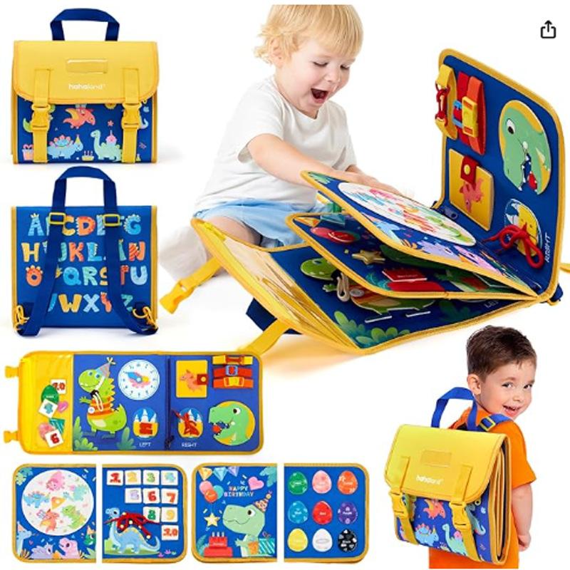 Toys Educational Toddler Busy Board Montessori Learning Activities Travel Toy Dinosaur Dress up Sensory Life Skill Backpack