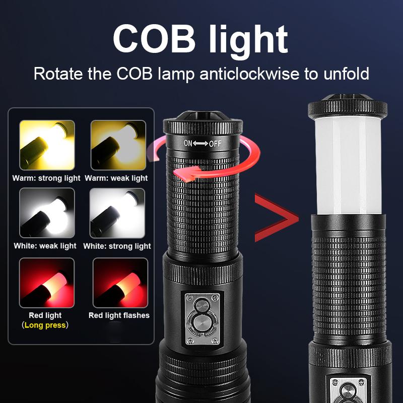 Yellow+White+Red Lights Lighting 1500M Flashlight 500W LED Torch Rechargeable Lamp Waterproof Torch Light COB Light