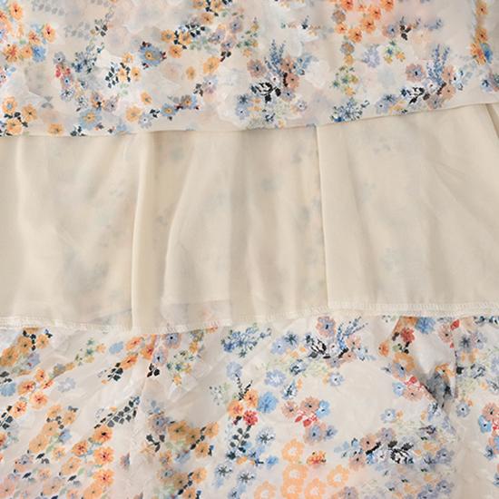 Floral Chiffon Dress Spring and Autumn Temperament Waist Slim Slimming Bow V-neck Jacquard Elegant Long Skirt