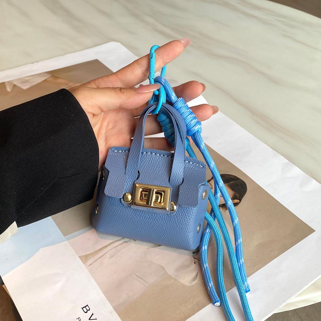 Mini Coin Purse Bag Pendant Cute Square Handbag Earphe PU Leather Creative Car Key Chain Pendant Decorati Multi-functial
