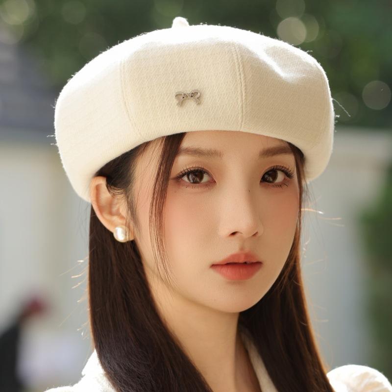 Damen Herbst und Winter Neu Lässige Schleife Baskenmütze Kürbishut Warm Sternanis Knospenhut für Lässige & Formelle Outfits, Kaltwetterausrüstung, Strukturierte Kopfbedeckung