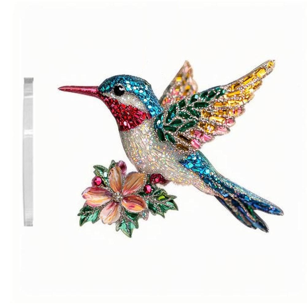 2D Acrylic Hummingbird Ornament Colorful Crystal - Like Bird With Flower For Christmas Tree Hanging Holiday Home Decor Pendant