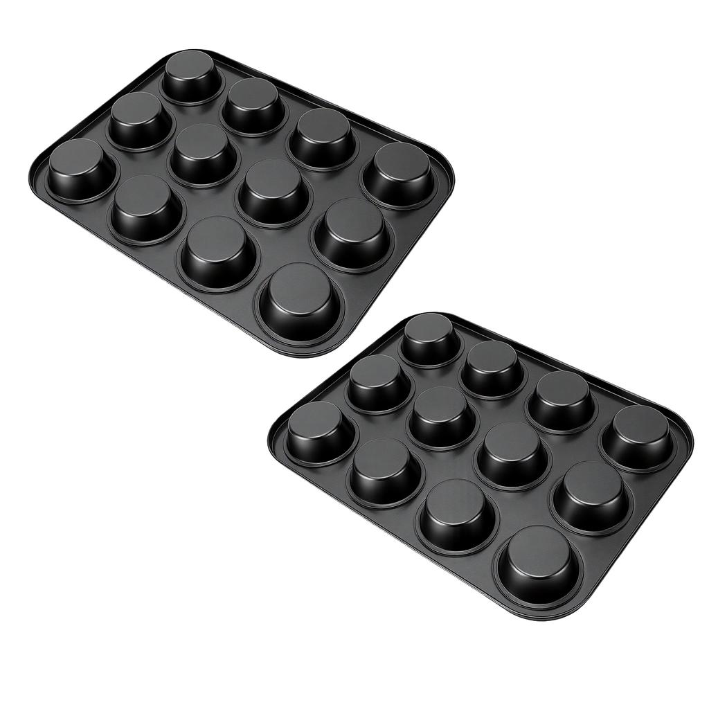 2pcs Nonstick Bakeware Muffin Pans Baking Pan for Cupcakes Carbon Steel Sturdy Even Heat Distribution Easy to Clean 12