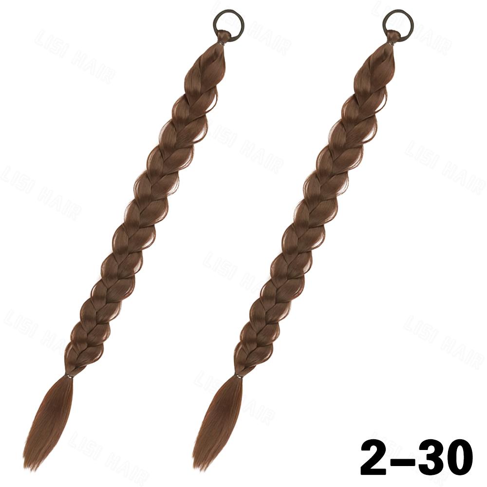 XINRAN 2Pcs Synthetic Long Straight Twist Braid Ponytail Extensions Rubber Band Wrap Around Fake For Women Girls Daily Wear Hair Accessories