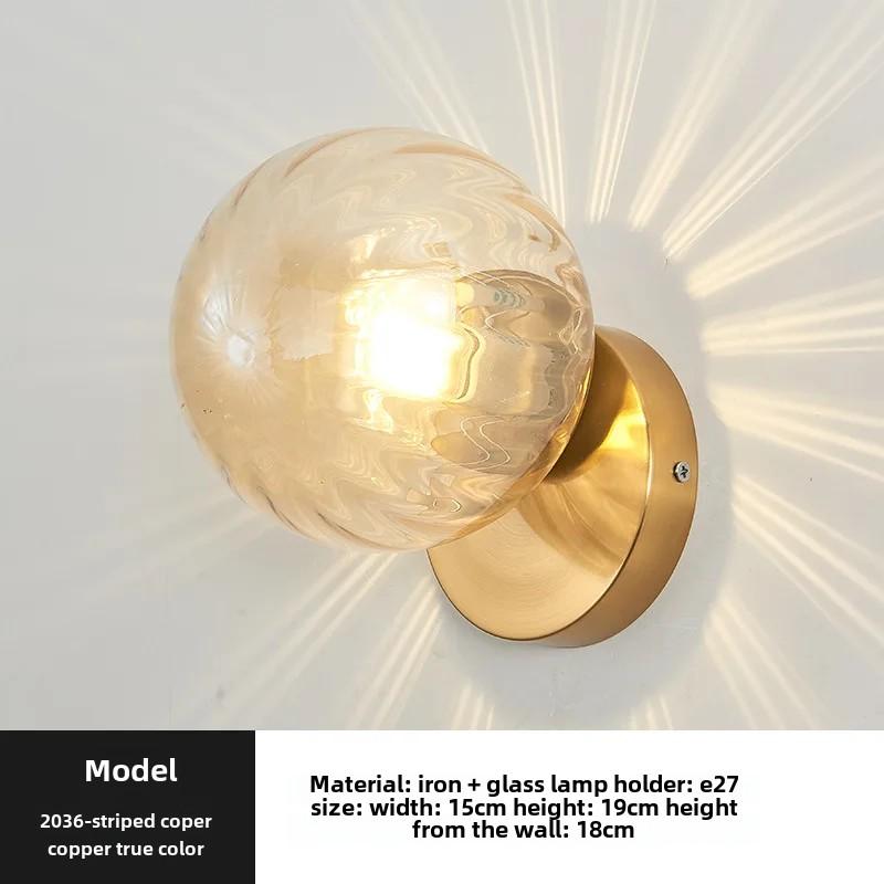 Applique murale LED d'intérieur nordique en fer et verre rond E27 pour escaliers modernes pour salon, chambre à coucher, couloir, allée