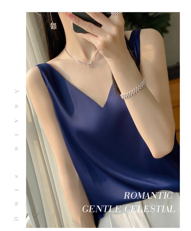 Women's Stylish Satin V-Neck Spaghetti Strap Vest - Sexy Back Inner Layer for Spring/Summer Suits