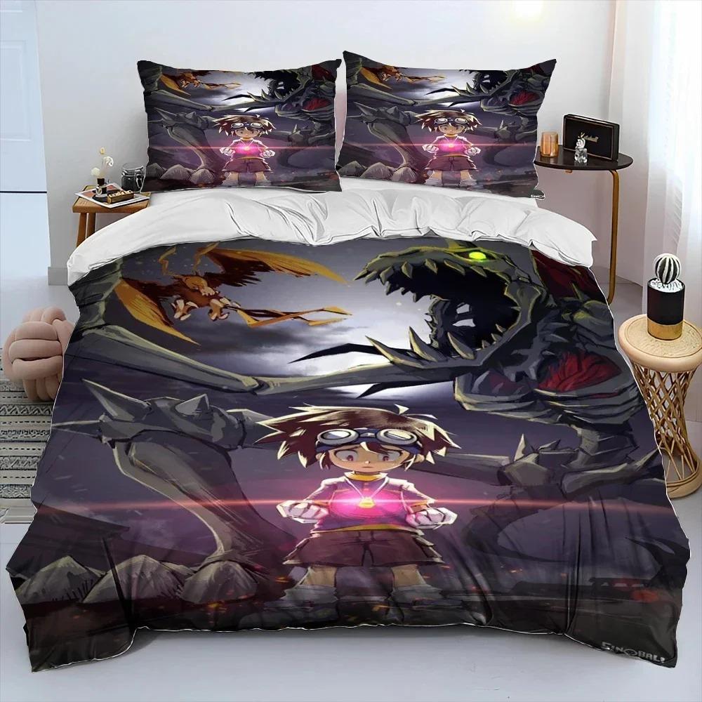 Anime Digimon Adventure Monster Bedding Set Duvet Cover Bed Set Quilt Cover Pillowcase Comforter King Queen Size Boys Adult