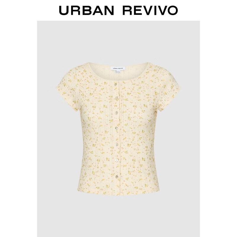 UR 2026 Pastel Floral Hollow Short T-shirt M