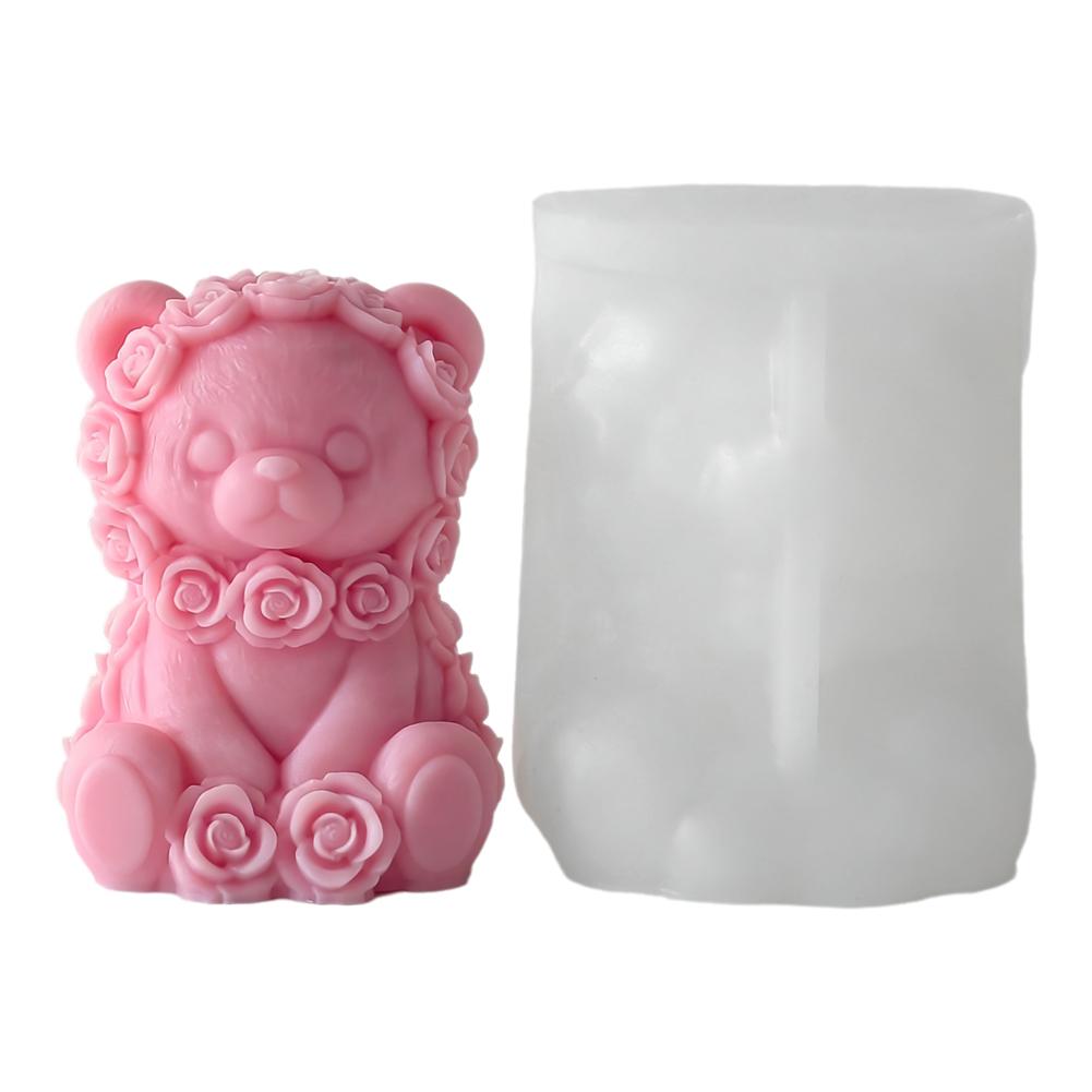 DIY Valentine's Day Rose Bear Silicone Mold Handmade Gift Scented Candle Gypsum Resin Mould Wedding Candle Making Molds