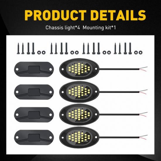 White 4 Pods LED Rock Lights For Jeep Offroad Boat Truck UTV ATV Underbody Lamp