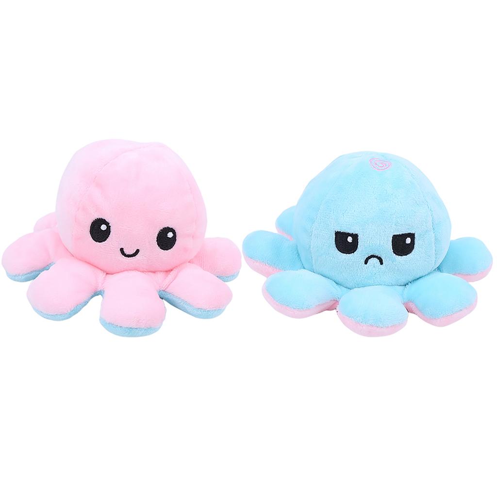 Octopus Plush Doll Reversible Stuffed DoubleSided Flip Animal Lovely Baby Toys(PinkLight Blue )