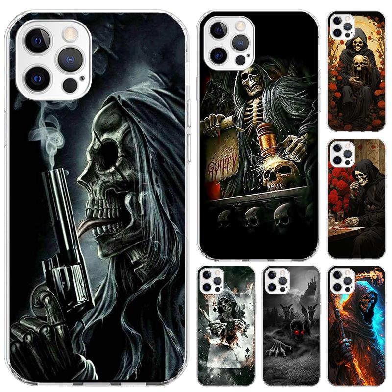 Reaper Skull Skeleton Gun Phone Case for Iphone 17 Air 16 15 Plus 14 13 Mini 12 11 Pro Max 16E 7 8 SE 2020 Soft Funda Print Shel